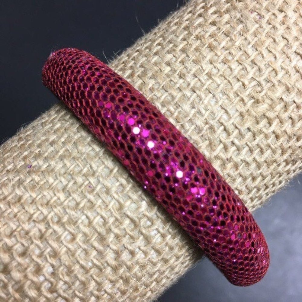 Glitter Bangle Bracelet Magenta Hot Pink Purple Barbie Glam Bling Retro Sparkle